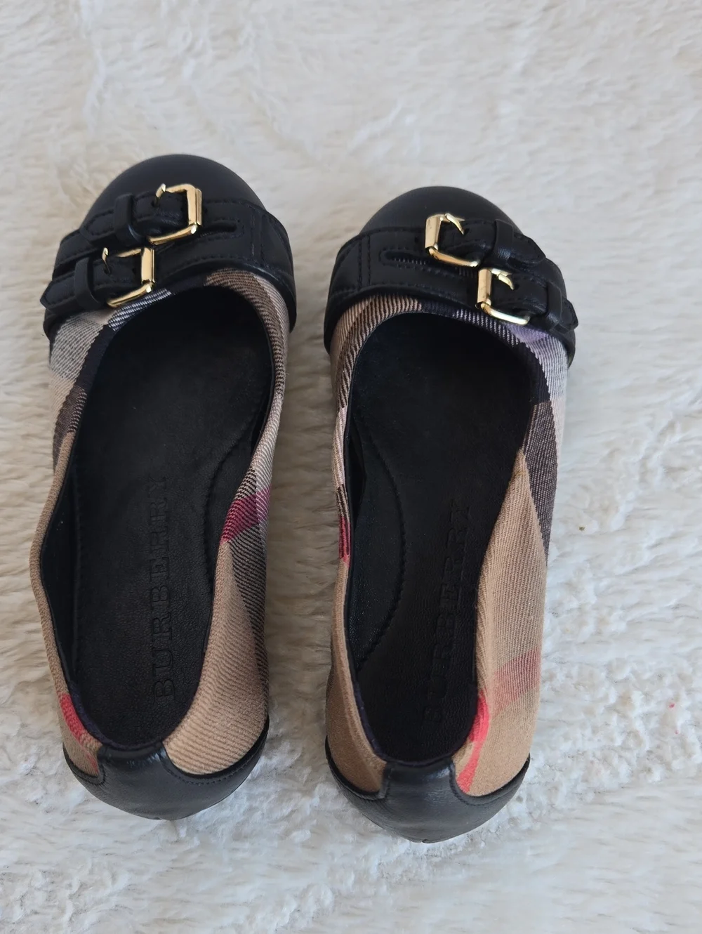 Burberry Classic Check Canvas & Leather Buckle Flats